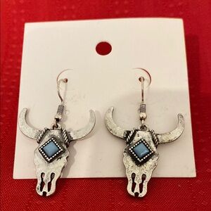 Silver /turquoise cow/ Bull Skull Earrings